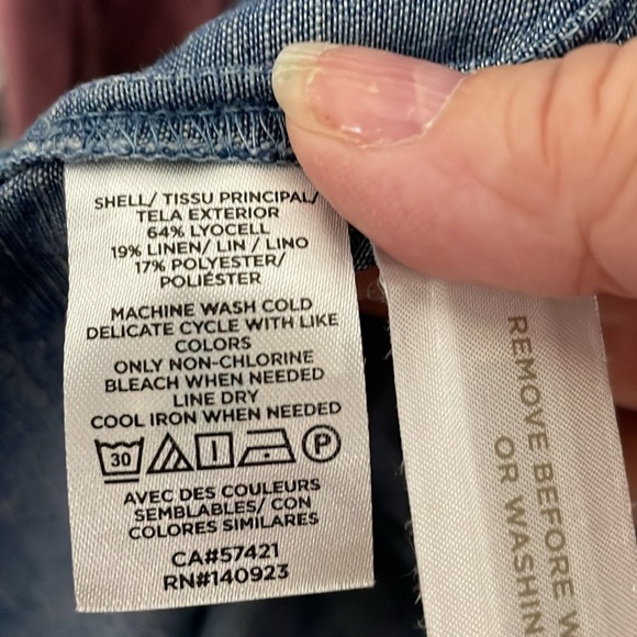 LOFT Denim Shirt Dress Tiered Blue with Pocket Linen Blend Flowy - Picture 6 of 9